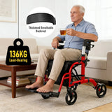 2-in-1 Foldable Aluminium Rollator Walker with Seat, Adjustable Handles, Storage Bag, 136kg Capacity(97x85x95cm)