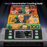 Mixed Denomination Money Counter with Counterfeit Detection, Touch Screen, and CIS/UV/MG/IR/MT, USD, AUD, EUR, CAD Cash Counter for Business, Merchant