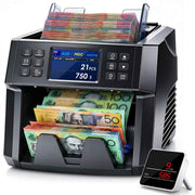 Dual CIS Money Counter with Counterfeit Detection, Mixed Value Bill Counter, 14 Currency Cash Counting Machine with Serial Number Reading, UV MG IR MT Detection, 3.5" TFT Display, AUD USD EUR GBP CNY