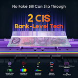 Dual CIS Money Counter with Counterfeit Detection, Mixed Value Bill Counter, 14 Currency Cash Counting Machine with Serial Number Reading, UV MG IR MT Detection, 3.5" TFT Display, AUD USD EUR GBP CNY