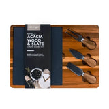 4 Pcs Clevinger Acacia Wood & Slate Cheese Board With Knife Set