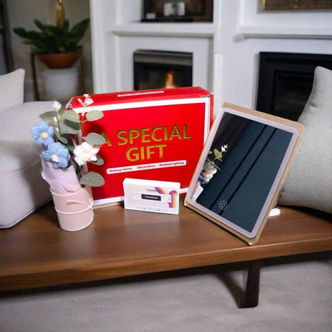Gifts Set for Women, Wife, Girl Friend, LED Vanity Makeup Mirror with Adjustable Rack, Portable Travel Mirror Touch Control Light Strip, Compact Design for Home & Travel