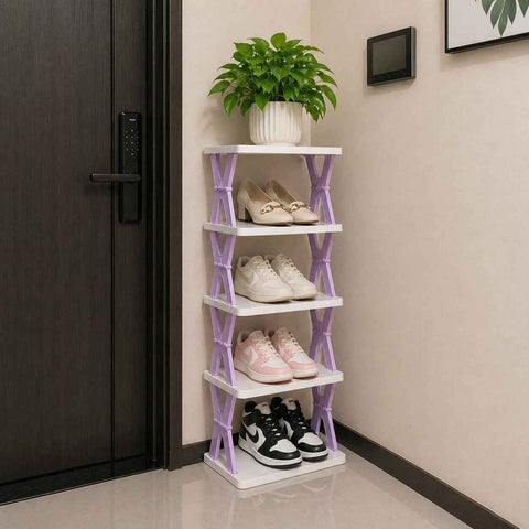 5-tier Vertical Shoe Rack Foldable, Corner Shelf for Narrow Space,Purple In Australia - Darrahopens
