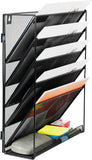 6 Tier Desktop File Organiser, Wall Mount Magazine Rack, Mesh Desk Organizer, Vertical Hanging Document Tray for Stationery, Mail, Paper and Letter Envelope, Book Holder