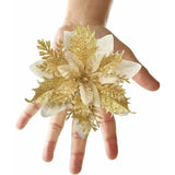 Darrahopens Occasions > Christmas > Christmas Decorations 12 pcs Glitter Christmas Flowers (15Cm) With 12 pcs Artificial Poinsettia For Christmas Tree（Gold）