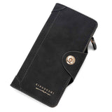 Women's PU Leather Long Wallet with Zipper and Button Closure, Multi-Compartment Clutch Purse, Black