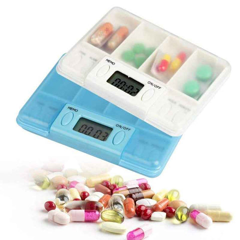 Travel Pill Organizer with Alarm and Digital Timer, Portable Medicine Tablet Dispenser Case, Blue