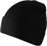 Plain Knit Beanie Hat, Unisex Winter Warm Ski Cap, One Size, Black