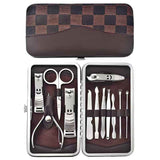 12-Piece Manicure Pedicure Kit, Professional Nail Clipper Grooming Set, Brown Checkered Case