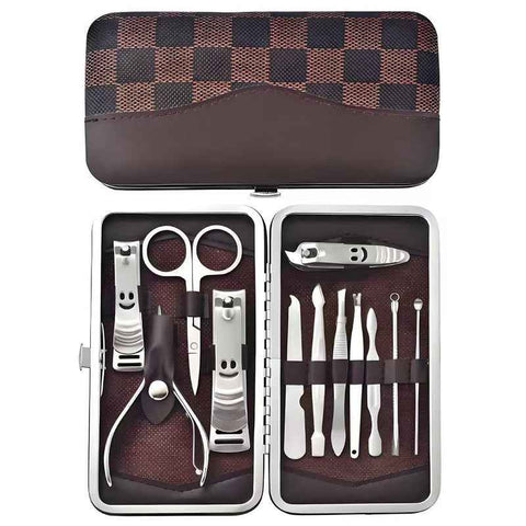 12-Piece Manicure Pedicure Kit, Professional Nail Clipper Grooming Set, Brown Checkered Case