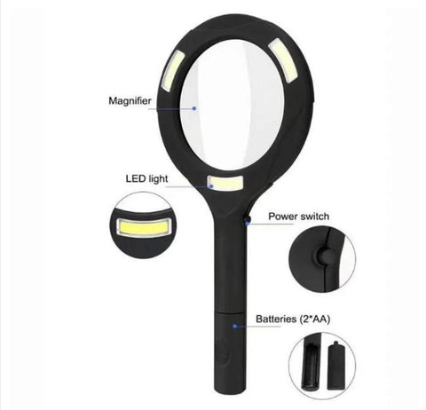 LED Magnifying Glass with COB Light, 250 Lumens Glass Lens and Ergonomic Handle