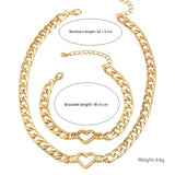 Gold-Plated Heart and Wings Choker Necklace Set, Layered Alloy Cuban Link Jewelry for Women