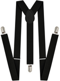 Men's Elastic Suspenders with Strong Clip-On Braces, Adjustable Slim Formal Style, Black