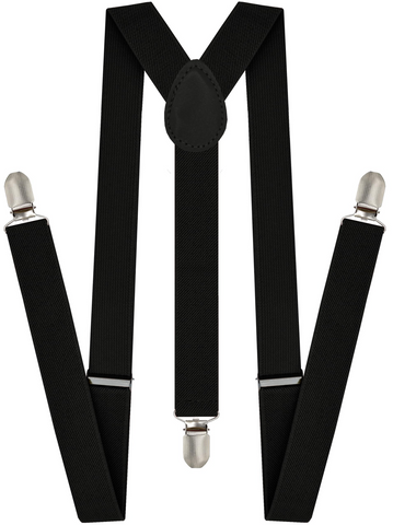 Men's Elastic Suspenders with Strong Clip-On Braces, Adjustable Slim Formal Style, Black