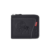 Men's Leather Wallet with Zipper and Horse Embossed Design, Multi-Card Bifold Wallet, Black