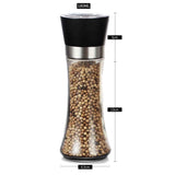 180 ml Glass Salt and Pepper Grinder, 18 cm Manual Mill with Adjustable Ceramic Core