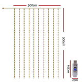 30 m Curtain String Lights, 300 LED Christmas Fairy Lights, Warm White