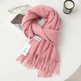 Thick Solid Color Scarf Wrap with Fringe, Soft Cashmere-Look Winter Shawl