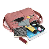 Lightweight Nylon Crossbody Shoulder Bag with Multi Pockets and Adjustable Strap, Light Blue