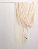 2 Pack Cashmere-Look Scarf Shawls with Fringe, Soft Warm Wraps, Light White