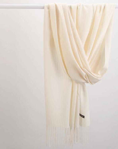 2 Pack Cashmere-Look Scarf Shawls with Fringe, Soft Warm Wraps, Light White