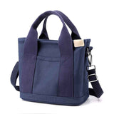 Small Canvas Tote Crossbody Bag with Adjustable Strap, Fits 9.7 Inch Tablet, Navy Blue