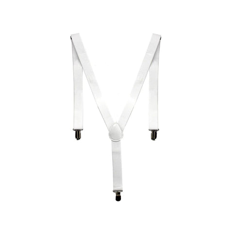 Men's Elastic Suspenders with Strong Clip-On Braces, Adjustable Slim Formal Style, White