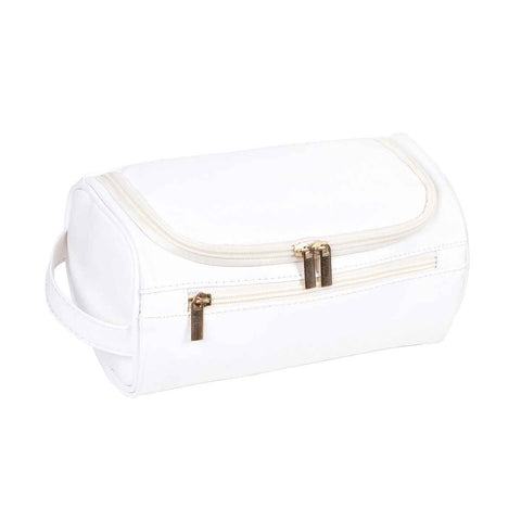 Large PU Leather Travel Toiletry Bag, Waterproof Portable Makeup Organizer, White