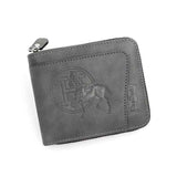 Men's PU Leather Wallet with Zipper and Horse Embossed Design, Multi-Card Bifold Wallet, Grey