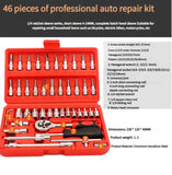 46-Piece 1/4 Inch Drive Socket Wrench Set, Chrome Vanadium Ratchet and Bit Kit, Black Case