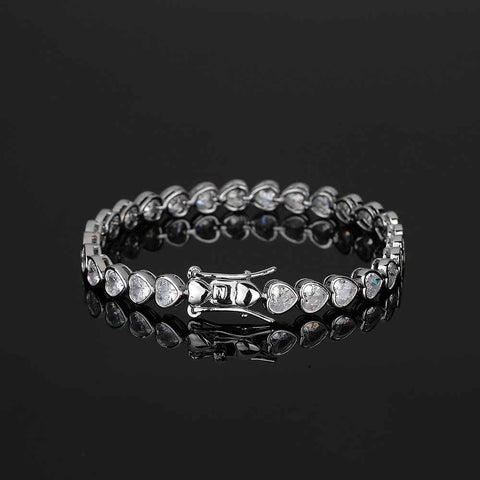 Heart Tennis Bracelet for Women with Micro-Paved Zirconia, 7 Inch Silver Bracelet