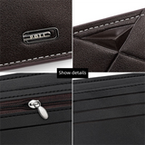Men's PU Leather Bifold Wallet with Zipper Coin Pocket, Card Slots and ID Window, Dark Brown