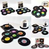 6 Pack Vinyl Record Drink Coasters with Record Player Holder, Retro Cup Mats, 10.5 cm