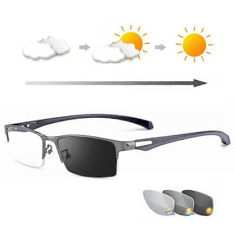 Photandromic Gunmetal Progressive Multifocal Reading Glasses Anti-Blue Magnifying Glass 3.50 pcsrength
