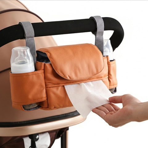 Universal Stroller Storage Bag with Cup Holder and Tissue Pocket Brown In Australia - Darrahopens