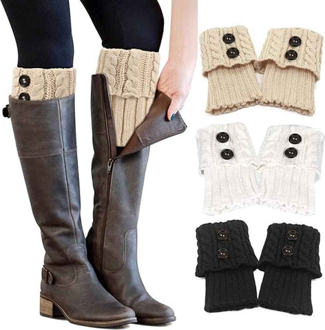 3 Pair Knitted Leg Warmers Button Cable Knit Black Beige White In Australia - Darrahopens