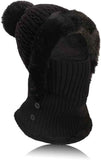 Beanie and Neck Warmer Set Knitted Winter Hat with Pom Pom Black, One Size In Australia - Darrahopens