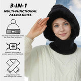 Beanie and Neck Warmer Set Knitted Winter Hat with Pom Pom Black, One Size In Australia - Darrahopens