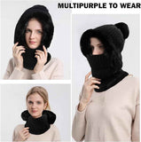 Beanie and Neck Warmer Set Knitted Winter Hat with Pom Pom Black, One Size In Australia - Darrahopens
