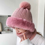 1 Piece Knitted Hat and Neck Warmer Set Fleece Lined Pink In Australia - Darrahopens