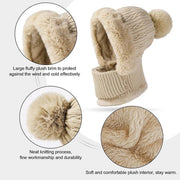 1 Piece Knitted Hat and Neck Warmer Set Fleece Lined Pink
