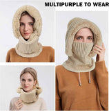 Beanie and Neck Warmer Set Knitted Winter Hat with Pom Pom Light Khaki, One Size In Australia - Darrahopens