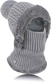 Beanie and Neck Warmer Set Knitted Winter Hat with Pom Pom Grey, One Size In Australia - Darrahopens