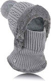 Beanie and Neck Warmer Set Knitted Winter Hat with Pom Pom Grey, One Size In Australia - Darrahopens