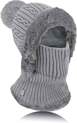 Beanie and Neck Warmer Set Knitted Winter Hat with Pom Pom Grey, One Size In Australia - Darrahopens