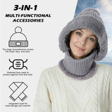 Beanie and Neck Warmer Set Knitted Winter Hat with Pom Pom Grey, One Size In Australia - Darrahopens