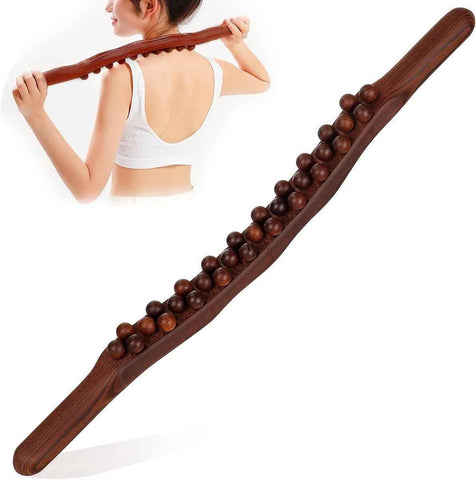 Wooden Massage Roller 31 Bead Gua Sha Lymphatic Drainage Tool Brown, 59 cm In Australia - Darrahopens