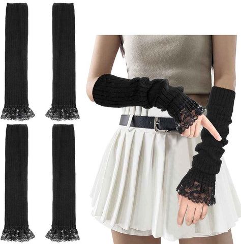2 Pair Fingerless Arm Warmers Soft Fleece Black for Women In Australia - Darrahopens