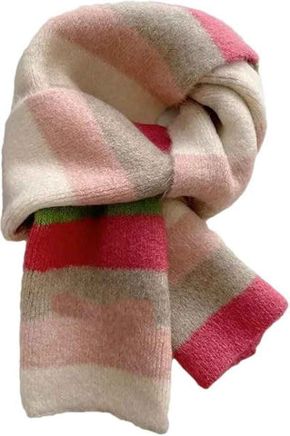Womens Knitted Color Block Winter Scarf Off White Pink Green In Australia - Darrahopens