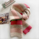 Womens Knitted Color Block Winter Scarf Off White Pink Green In Australia - Darrahopens